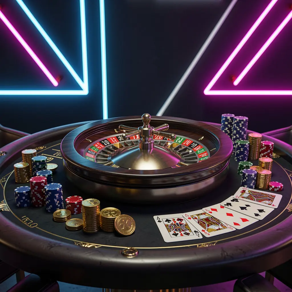 Banner utama beranda kasino online 777YK yang menampilkan meja kasino mewah dengan roda roulette, chip poker, kartu remi, dan koin emas pada latar belakang premium gelap dengan cahaya neon dalam render 3D sinematik